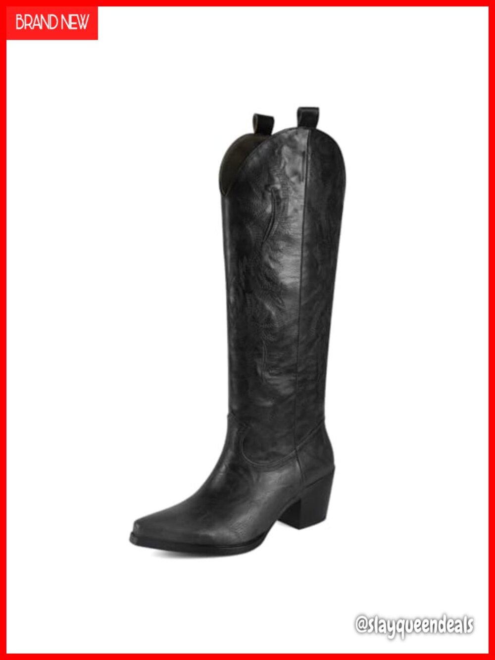 Suede Cowboy Knee High Boots Pointed Toe Chunky Heel Western